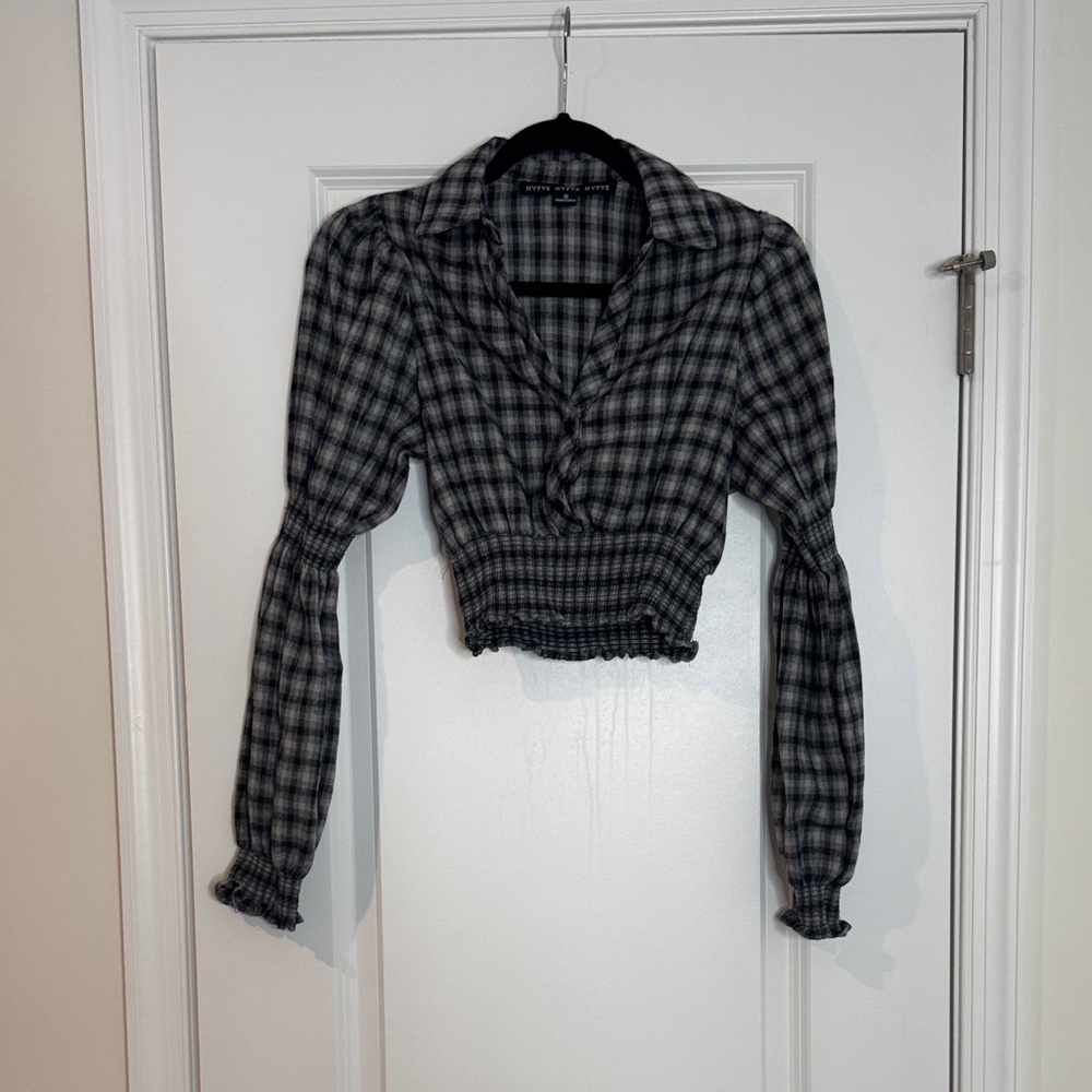 HYFVE Black and Gray Plaid Blouse